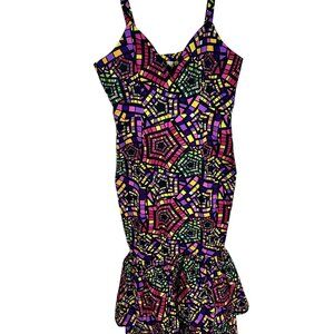 Karentino Boutique African Print Maxi Dress Womens Ruffle Hem Spaghetti Straps
